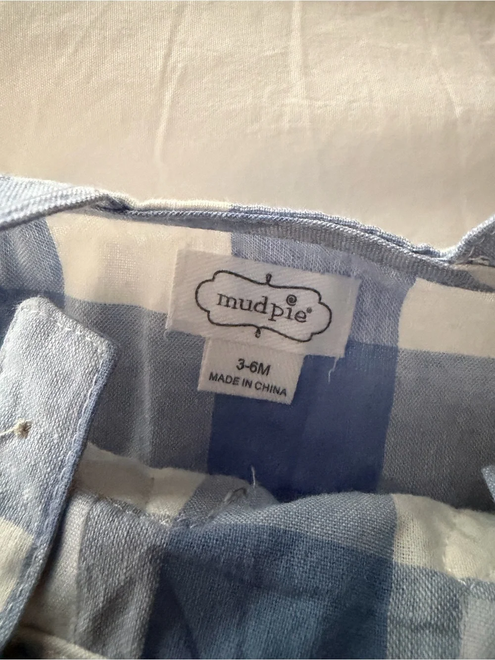 Mud Pie Blue and White Gingham Baby Romper